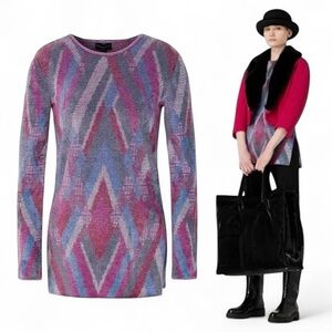 EMPORIO ARMANI PINK BLUE PRINT SOFT LONG SLEEVE WINTER SWEATER SZ M